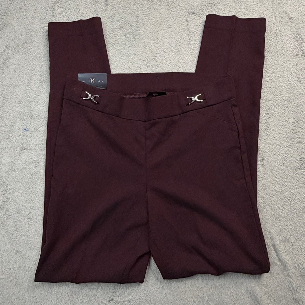 Rafaella Comfort Slim Leg Pull On Pants Burgundy Silver Hardware Womens 10 NWT!